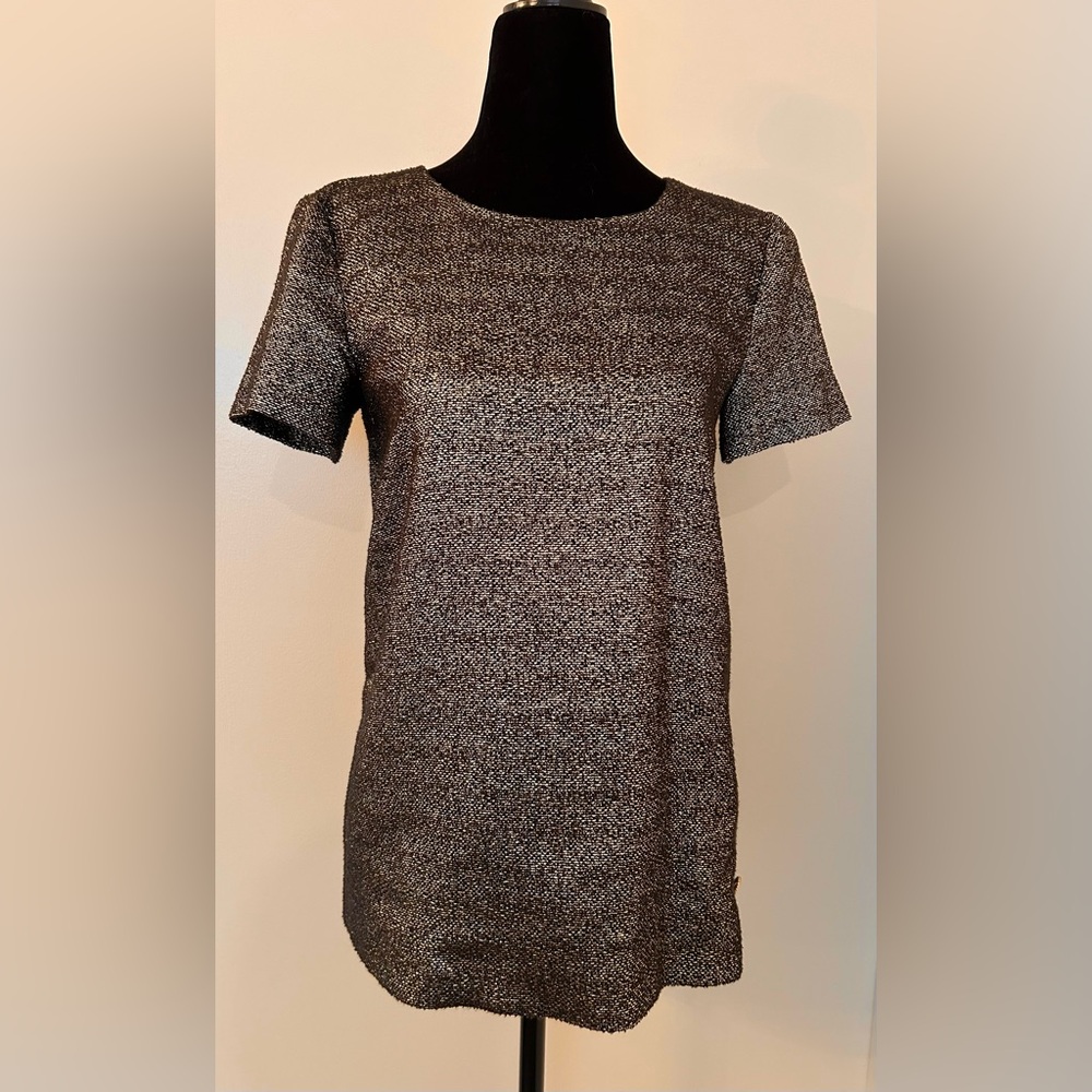 CHANEL Gold-BlackTweed Short Sleeve Blouse, FR38 Fits US XS / 2-4
